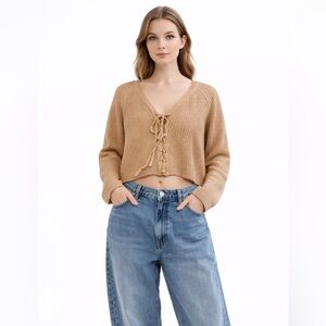Cropped lace up sweater size Small NWT